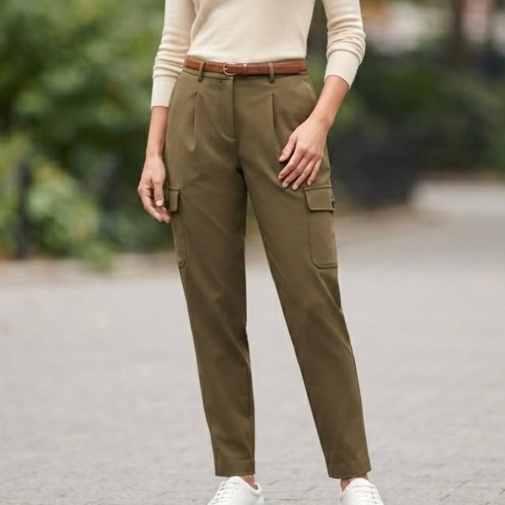 Calvin Klein Olive Green Pleated Cargo Lightweight Tech Pants High Rise Women XS